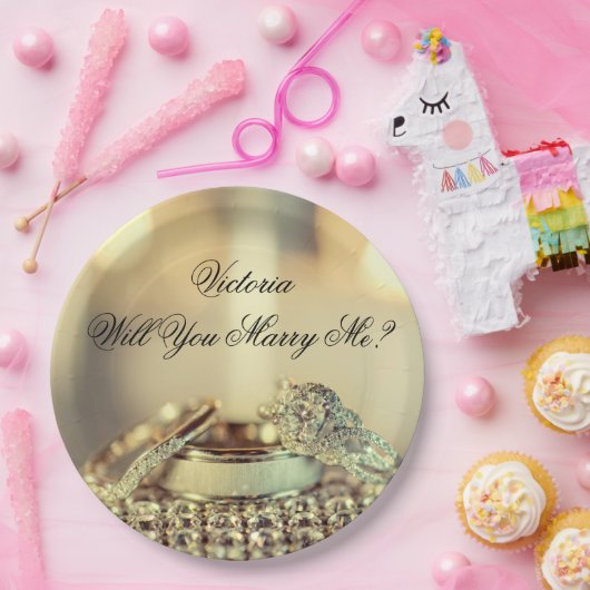 Gold Sie heiraten mir Vorschlag Name Skript Pappteller (Party)