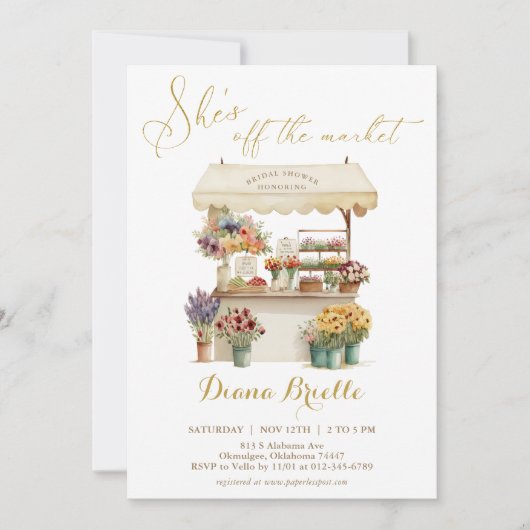 Gold Sie ist von der Markt Bridal Dusche Einladung (Vorderseite)