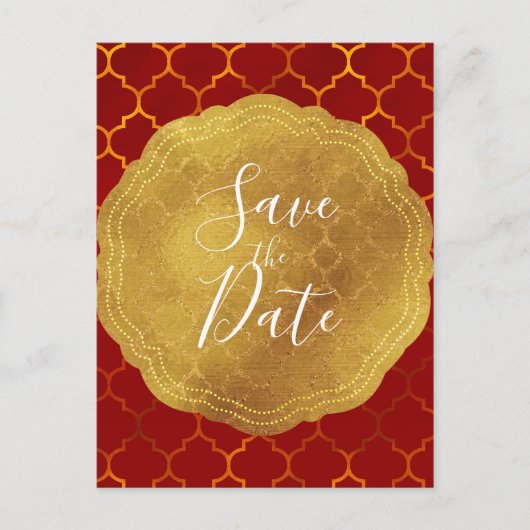 Gold Siegel Foil Fiery Red Indian Save the Date Ankündigungspostkarte (Vorderseite)