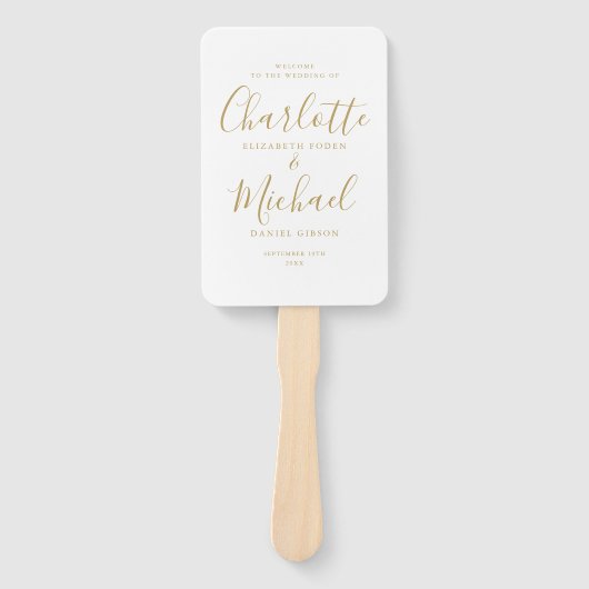 Gold Signature Script Hochzeitsprogramm Hand Fan Fächer (Vorderseite)