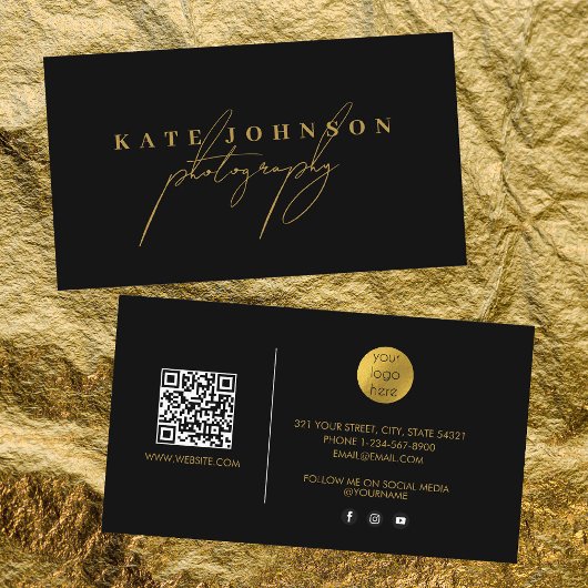 Gold Signature Script QR Code Social Media Visitenkarte