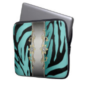 Gold Silber Aquamarin Blue Zebra Laptop Sleeve (Vorderseite Links)