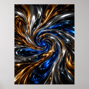 Gold Silber Blau Chrom Wirbel Wandkunst Poster