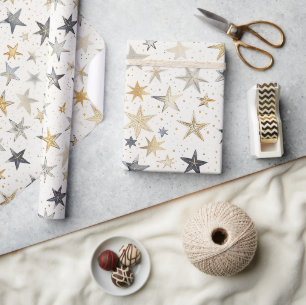 Gold Silber Blaue Sterne Geburtstag Geschenkpapier