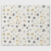 Gold Silber Blaue Sterne Geburtstag Geschenkpapier (Flach)