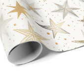 Gold Silber Blaue Sterne Geburtstag Geschenkpapier (Rolleneckpunkt)