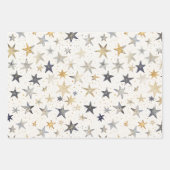 Gold Silber Blaue Sterne Geburtstag Geschenkpapier Set (Vorderseite)