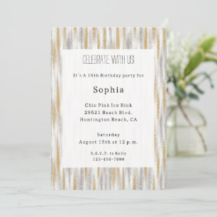 Gold Silber Chic Glam Glitzer Streifen Geburtstag Einladung