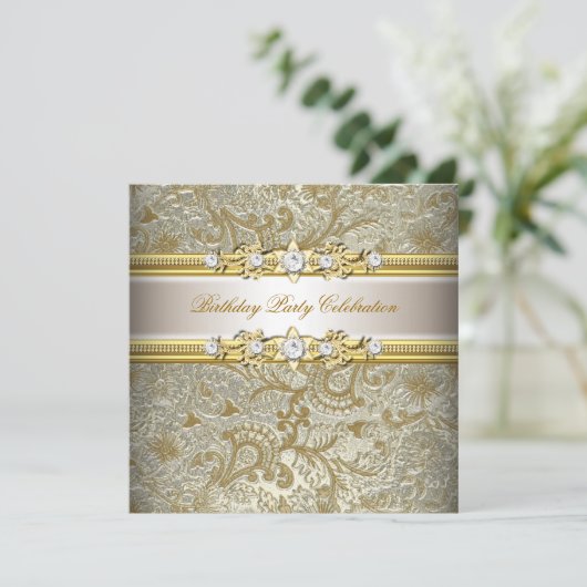 Gold Silber Creme Embossed Look Elegantes Party Einladung (Stehend Vorderseite)