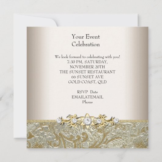Gold Silber Creme Embossed Look Elegantes Party Einladung (Rückseite)