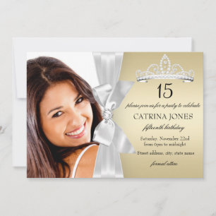 Gold Silber Diamant Bogen & Tiara Quinceanera Einl Einladung