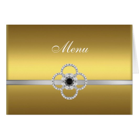 Gold Silber Diamond Black Jewel Menu Note Card (Vorderseite (Horizontal))