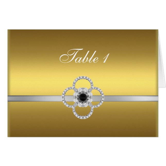 Gold Silber Diamond Black Jewel Table Card 1 (Vorderseite (Horizontal))