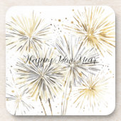 Gold Silber Feuerwerk Silvester oder Neujahr Getränkeuntersetzer (Vorderseite)