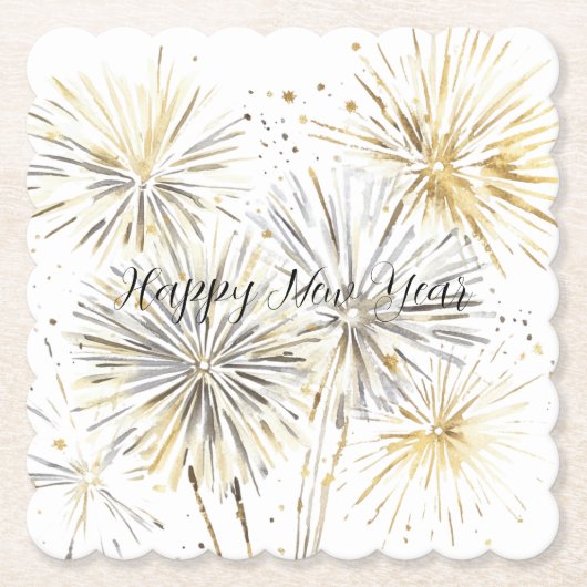 Gold Silber Feuerwerk Silvester oder Neujahr Untersetzer (Vorderseite)