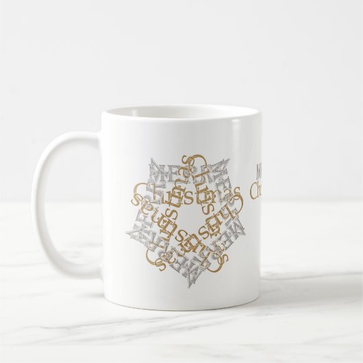 Gold, Silber Frohe Weihnachtskalligrafie Star Art Kaffeetasse (Links)
