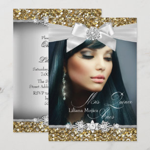 Gold Silber Glitter Bogen Foto Quinceanera Einladu Einladung