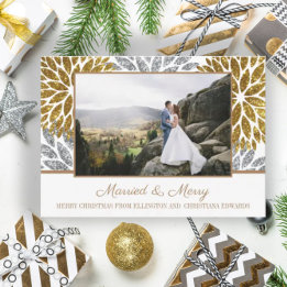 Gold Silber Glitter-Foto Neuvermählte Verheiratet  Feiertagskarte