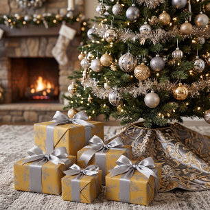 Gold Silber Grau Botanisch Schick Weihnachten Geschenkpapier
