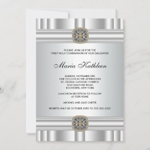 Gold Silber Kreuz Mädchen Erstkommunion Einladung