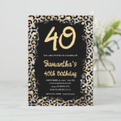 Gold Silber Leopard Painted Black 40. Geburtstag Einladung (Stehend Vorderseite)