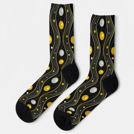 Gold Silber Schwarz Art Deco Muster Socken (Linkes Detail)