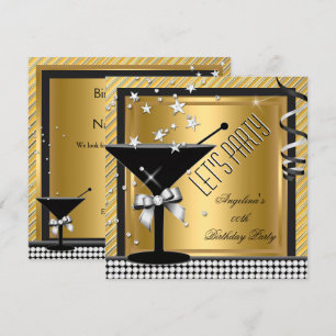 Gold Silber Schwarz Martini Geburtstagsfeier Einladung