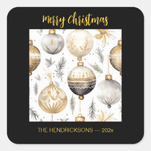 Gold Silber Schwarz Weihnachtsdekoration Quadratischer Aufkleber