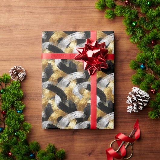 Gold Silber Schwarz Weihnachtsfeier Geschenkpapier (Feiertagsgeschenk)
