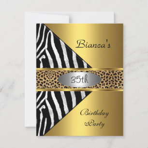 Gold Silber Schwarz Zebra Leopard 35. Geburtstag Einladung