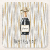 Gold Silber Silvester Champagnerflasche Rechteckiger Pappuntersetzer (Vorderseite)