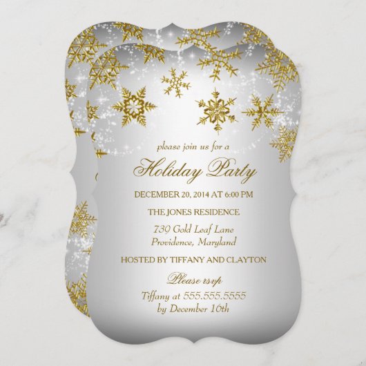 Gold & Silber Snowflake Weihnachtsfeier Einladung (Vorne/Hinten)