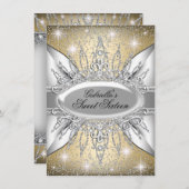 Gold & Silber Sparkle Diamond Sweet 16 Einladung (Vorne/Hinten)
