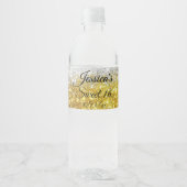 Gold & Silber Sparkling Glitzer Sweet 16 Wasserflaschenetikett (Vorderseite)