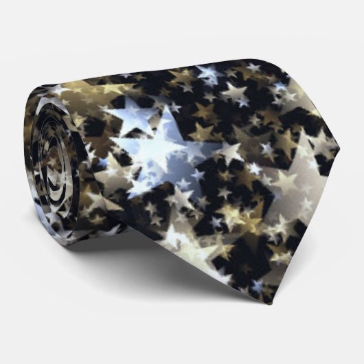 Gold & Silber Stars auf schwarz Krawatte (Gerollt)