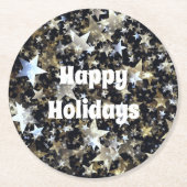 Gold & Silber Stars auf schwarzen Feiertagen Runder Pappuntersetzer (Vorderseite)