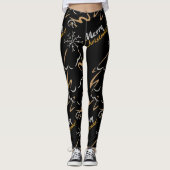 Gold & Silber Weihnachtsbaum (schwarz) Leggings (Vorderseite)