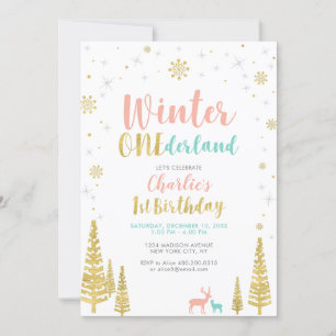 Gold & Silber Winter Onederland 1. Geburtstagsfeie Einladung