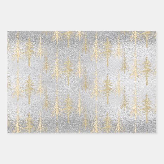 Gold Silber Woodland Scraggly Spruce Pine Trees Geschenkpapier Set (Vorderseite 2)