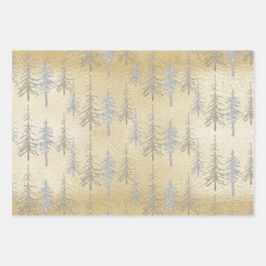 Gold Silber Woodland Scraggly Spruce Pine Trees Geschenkpapier Set (Vorderseite 3)