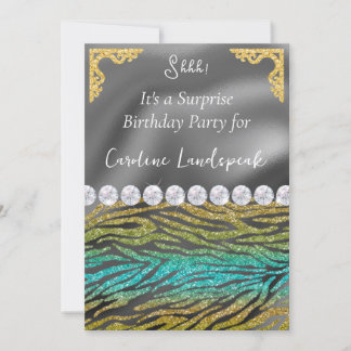 Gold Silberfolie und Aquamarin grünes Zebra Print Einladung