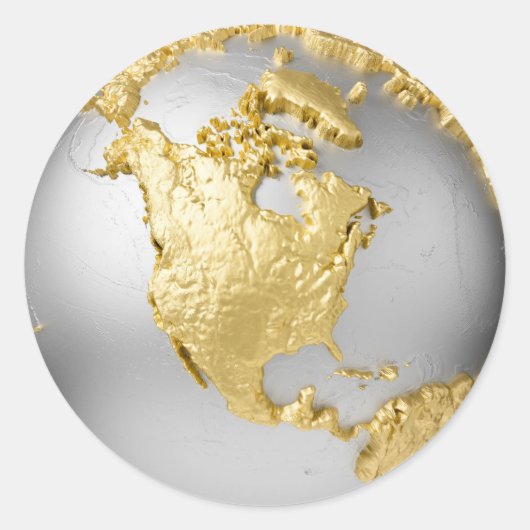 Gold, Silberglobe. North America. 3d Rendering Runder Aufkleber (Vorderseite)