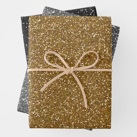 Gold Silberschwarzer Glitzer Geschenkpapier Set (Beispiel)