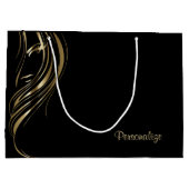 Gold Silhouette Girl on Black Große Geschenktüte (Rückseite)