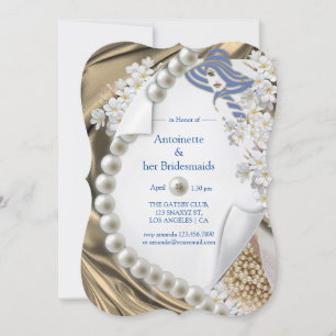 Gold Silk & Ivory Pearls Brautparty Einladung