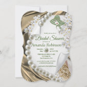 Gold Silk & Ivory Pearls Brautparty Einladung (Vorderseite)