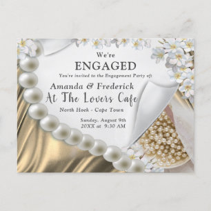 Gold Silk & Ivory Pearls Verlobung Einladungspostkarte