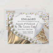 Gold Silk & Ivory Pearls Verlobung Einladungspostkarte (Vorne/Hinten)