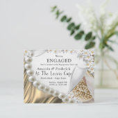 Gold Silk & Ivory Pearls Verlobung Einladungspostkarte (Stehend Vorderseite)