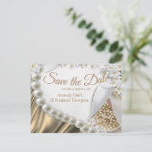 Gold Silk & Ivory Perlen Save the Date Ankündigungspostkarte (Stehend Vorderseite)
